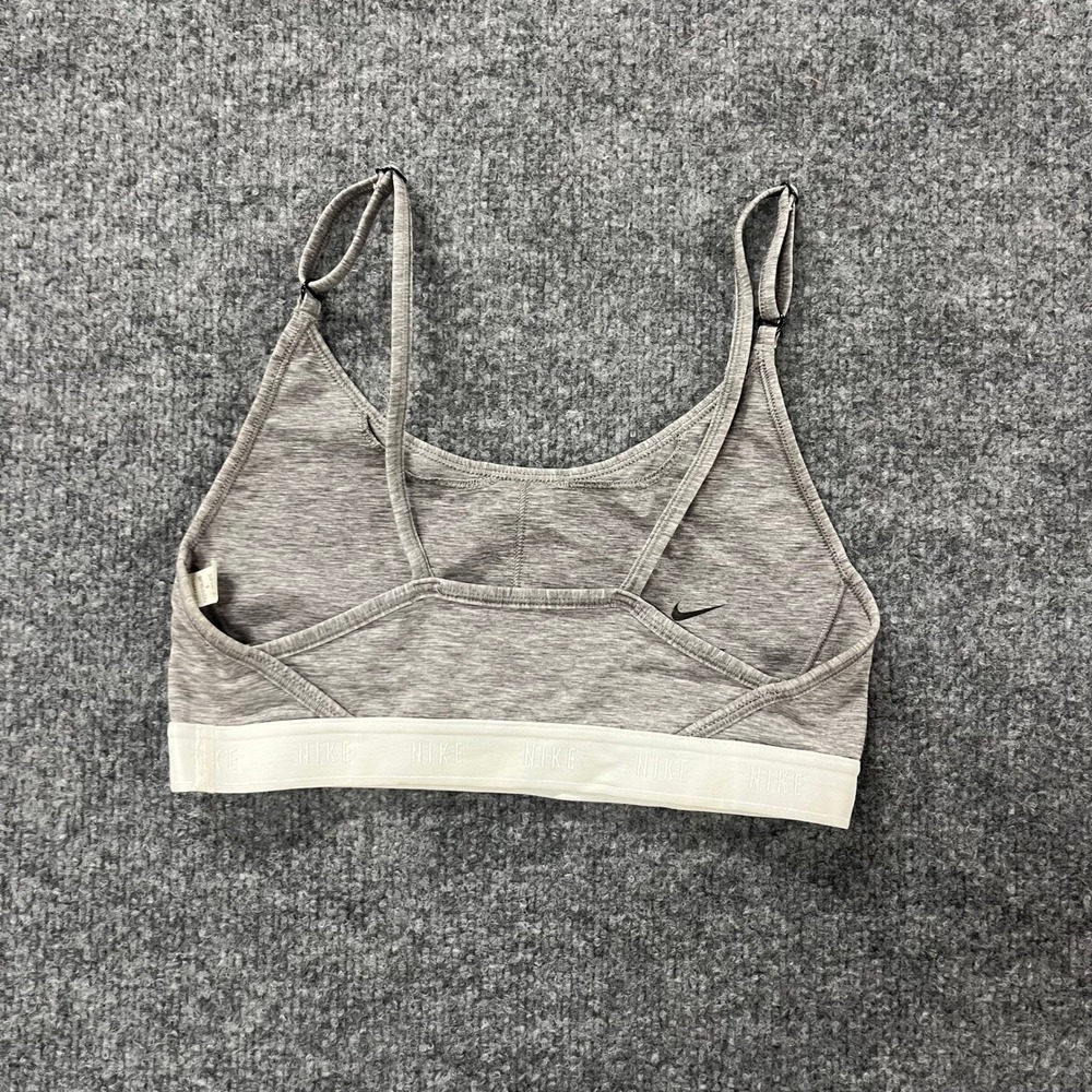 Nike Sports Bra Womens Size S Grey Dri-Fit Athletic Logo Waistband Stretch